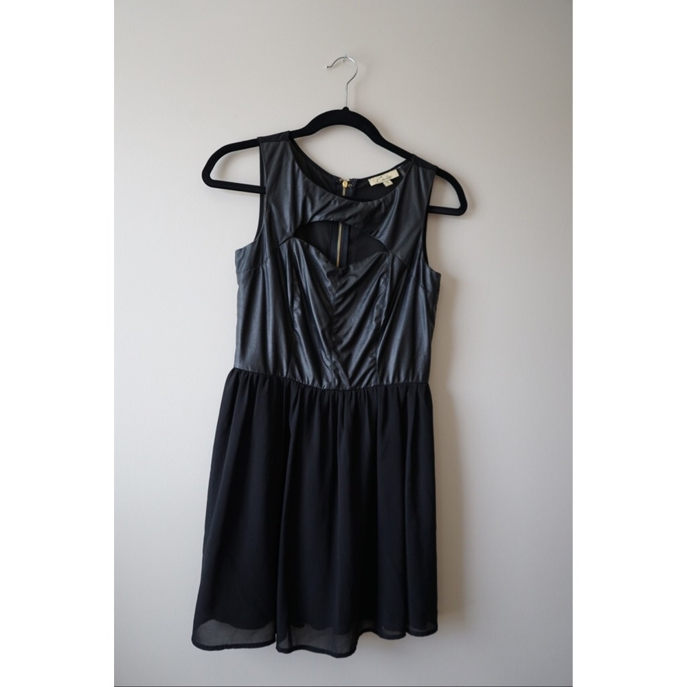 Black pleather and chiffon babydoll dress